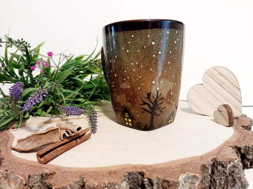 Wyjątkowy, ręcznie malowany kubek Kot i Ksieżyc