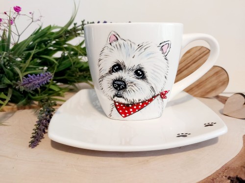 Wyjątkowa, ręcznie malowana filiżanka West Highland White Terrier