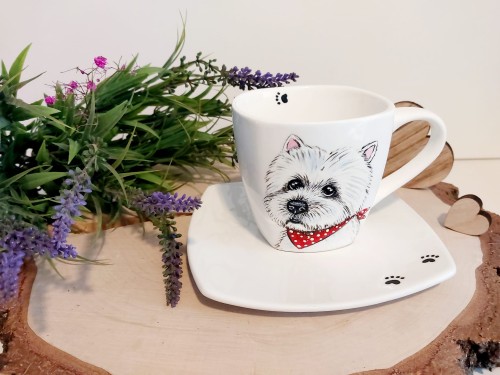 Wyjątkowa, ręcznie malowana filiżanka West Highland White Terrier
