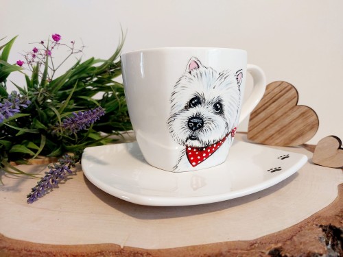 Wyjątkowa, ręcznie malowana filiżanka West Highland White Terrier
