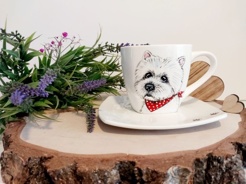 Wyjątkowa, ręcznie malowana filiżanka West Highland White Terrier