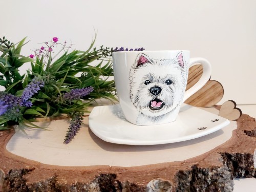 Wyjątkowa, ręcznie malowana filiżanka West Highland White Terrier