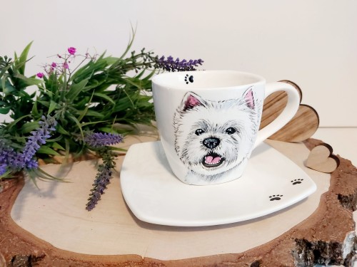 Wyjątkowa, ręcznie malowana filiżanka West Highland White Terrier