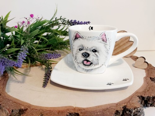 Wyjątkowa, ręcznie malowana filiżanka West Highland White Terrier