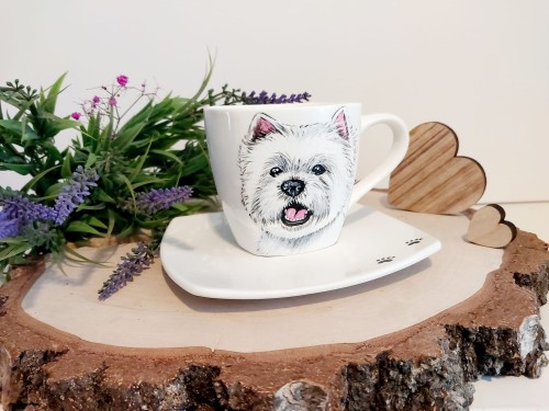 Wyjątkowa, ręcznie malowana filiżanka West Highland White Terrier