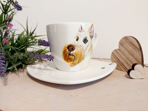 Wyjątkowa, ręcznie malowana filiżanka Terier Szkocki