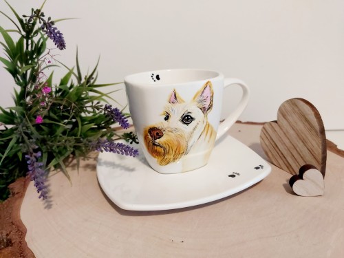 Wyjątkowa, ręcznie malowana filiżanka Terier Szkocki