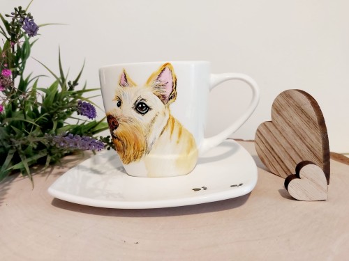 Wyjątkowa, ręcznie malowana filiżanka Terier Szkocki