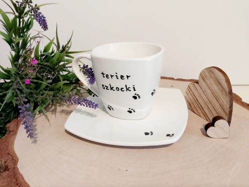Wyjątkowa, ręcznie malowana filiżanka Terier Szkocki