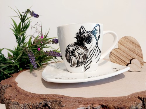Wyjątkowa, ręcznie malowana filiżanka Terier Szkocki