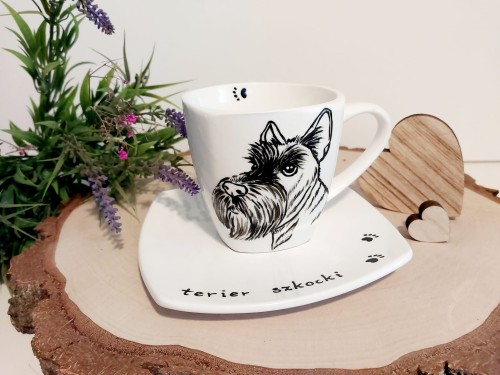 Wyjątkowa, ręcznie malowana filiżanka Terier Szkocki