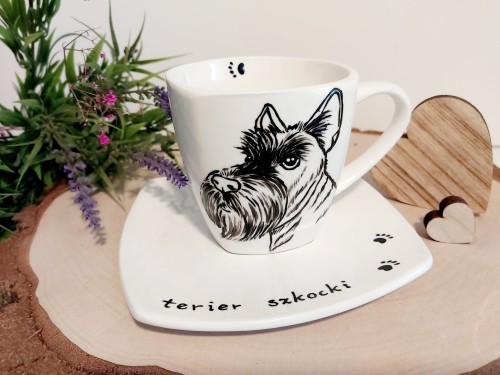 Wyjątkowa, ręcznie malowana filiżanka Terier Szkocki