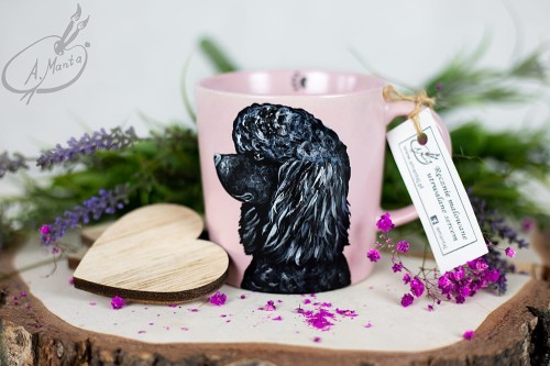 Wyjątkowy, ręcznie malowany kubek Pudel czarny