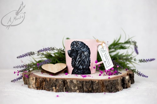 Wyjątkowy, ręcznie malowany kubek Pudel czarny