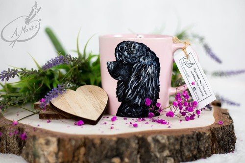 Wyjątkowy, ręcznie malowany kubek Pudel czarny