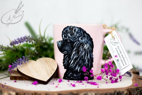 Wyjątkowy, ręcznie malowany kubek Pudel czarny