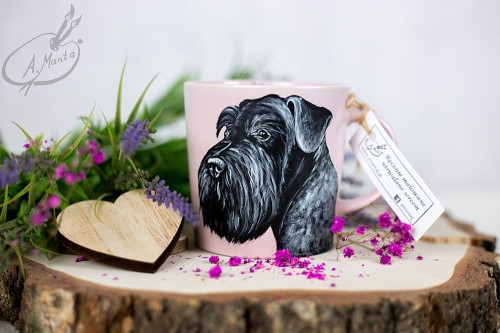 Wyjątkowy, ręcznie malowany kubek Sznaucer