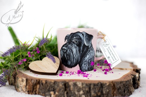 Wyjątkowy, ręcznie malowany kubek Sznaucer