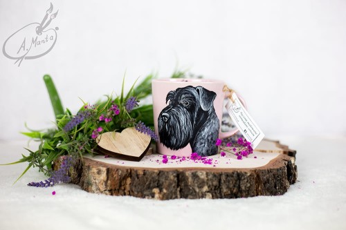 Wyjątkowy, ręcznie malowany kubek Sznaucer