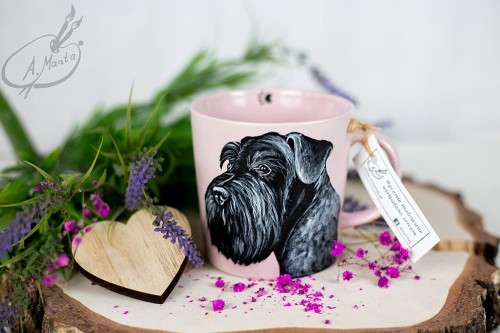 Wyjątkowy, ręcznie malowany kubek Sznaucer