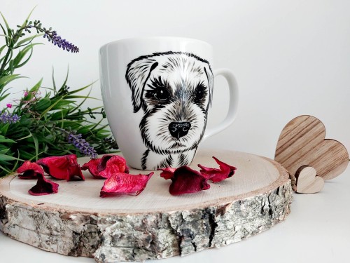 Wyjątkowy, ręcznie malowany kubek Sznaucer Miniaturowy.