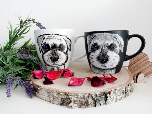 Wyjątkowe ręcznie malowane kubki Sznaucer Miniaturowy.