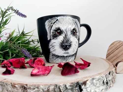 Wyjątkowy, ręcznie malowany kubek Sznaucer Miniaturowy.