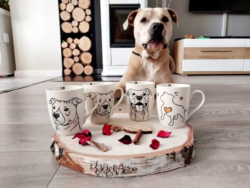 Wyjątkowy, ręcznie malowany kubek Amstaff.