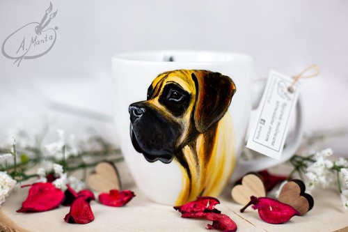 Wyjątkowy, ręcznie malowany kubek Dog Niemiecki płowy.