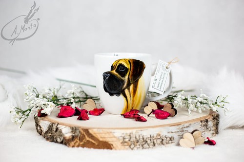 Wyjątkowy, ręcznie malowany kubek Dog Niemiecki płowy.