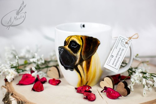 Wyjątkowy, ręcznie malowany kubek Dog Niemiecki płowy.