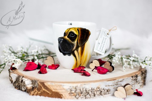 Wyjątkowy, ręcznie malowany kubek Dog Niemiecki płowy.