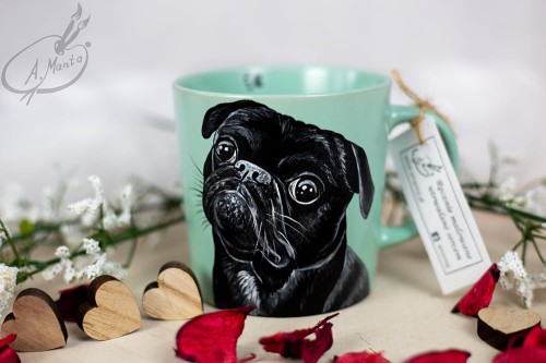 Kubek ręcznie malowany  Mops 