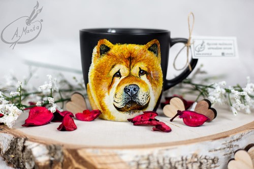 Wyjątkowy, ręcznie malowany kubek z Chow Chow.