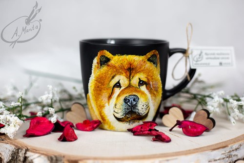 Wyjątkowy, ręcznie malowany kubek z Chow Chow.