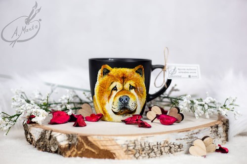 Wyjątkowy, ręcznie malowany kubek z Chow Chow.