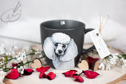 Wyjątkowy, ręcznie malowany kubek Pudel.