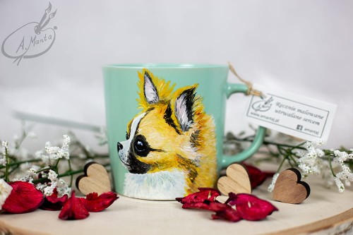 Wyjątkowy, ręcznie malowany kubek Chihuahua.