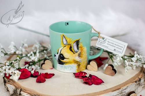 Wyjątkowy, ręcznie malowany kubek Chihuahua.