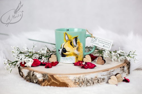 Wyjątkowy, ręcznie malowany kubek Chihuahua.