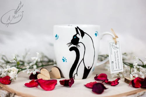 Wyjątkowy, ręcznie malowany kubek Kot Syjamski