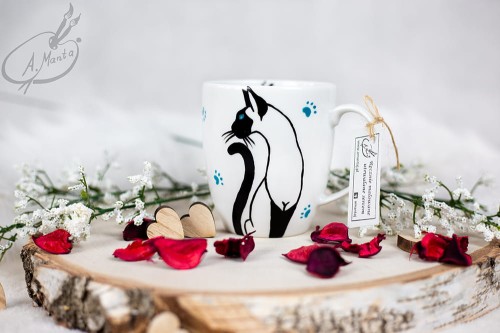 Wyjątkowy, ręcznie malowany kubek Kot Syjamski