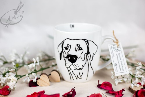 Wyjątkowy, ręcznie malowany kubek Doberman.