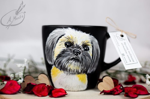 Wyjątkowy, ręcznie malowany kubek Shih tzu.