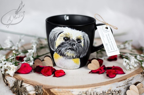 Wyjątkowy, ręcznie malowany kubek Shih tzu.