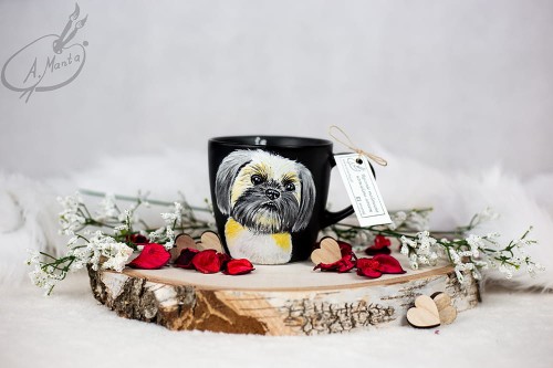 Wyjątkowy, ręcznie malowany kubek Shih tzu.