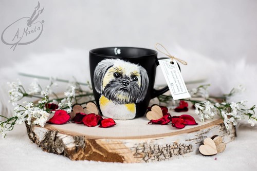 Wyjątkowy, ręcznie malowany kubek Shih tzu.