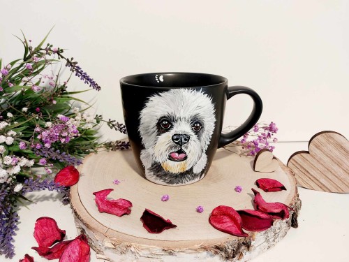 Wyjątkowy, ręcznie malowany kubek Dandie Dinmont Terrier.