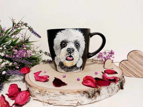 Wyjątkowy, ręcznie malowany kubek Dandie Dinmont Terrier.
