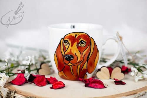 Wyjątkowy, ręcznie malowany kubek Złoty Jamnik.